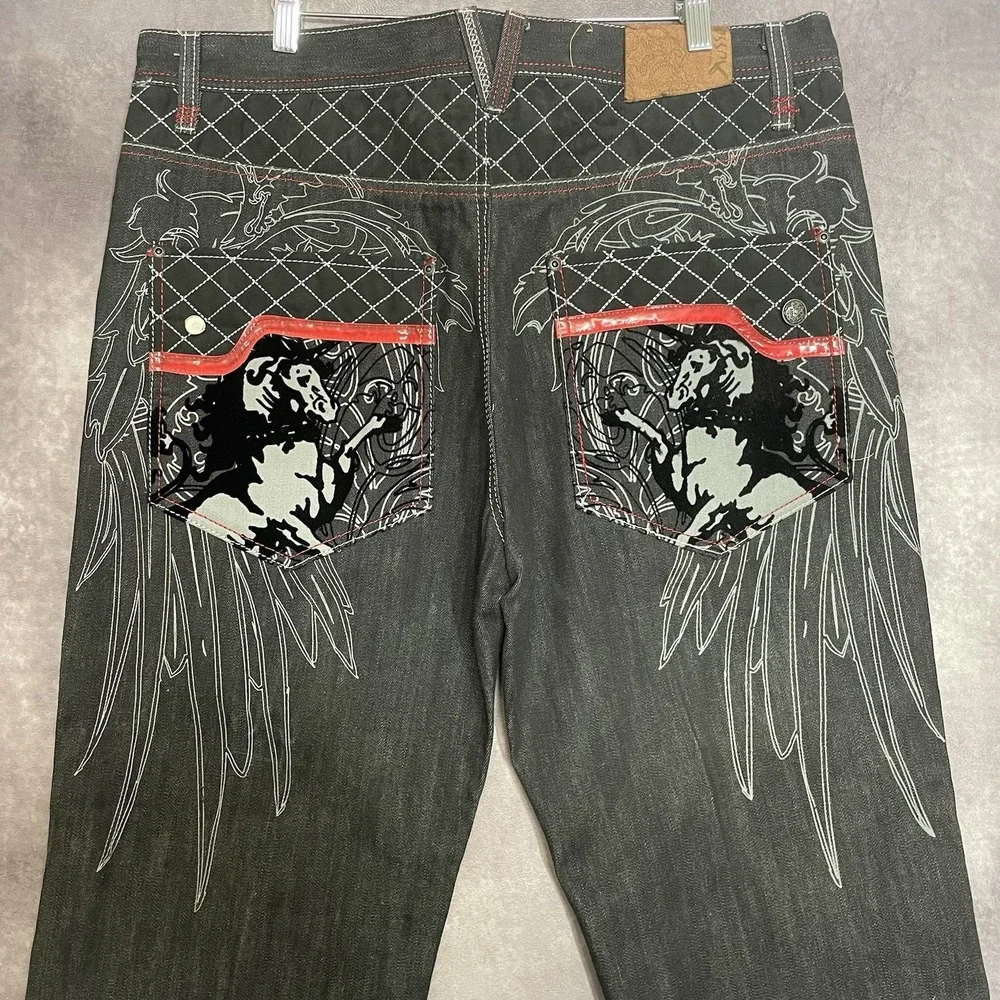 Vintage Russo Jeans 40x34‎ Black Wide Leg Y2K Hip Hop Streetwear Baggy